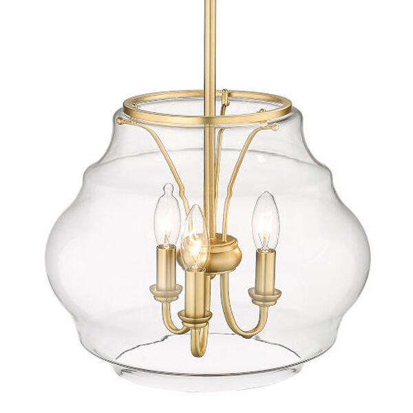 Annette Brushed Champagne Bronze Three-Light Pendant with Clear Glass Shade, image 5